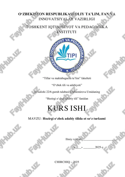 hozirgi o‘zbek adabiy tilida ot so‘z turkumi — PDF