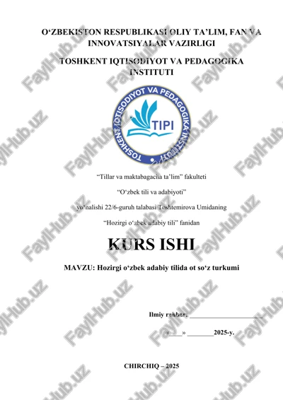 hozirgi o‘zbek adabiy tilida ot so‘z turkumi — DOCX