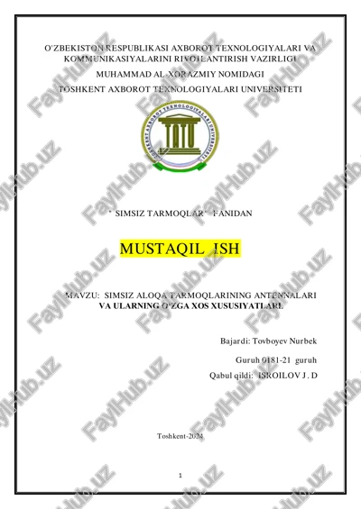 simsiz aloqa tarmoqlarining antennalari va ularning o‘zga xos xususiyatlari — PDF