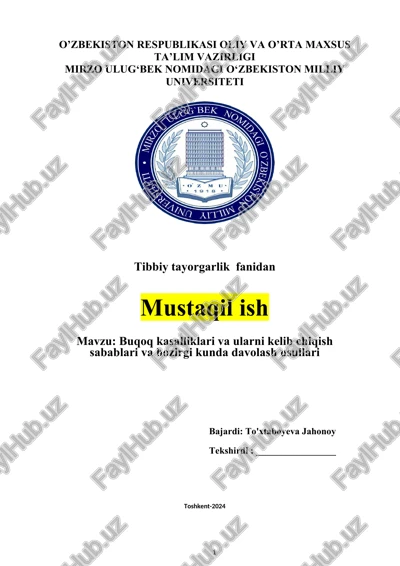 buqoq kasalliklari va ularni kelib chiqish sabablari va hozirgi kunda davolash usullari — DOCX