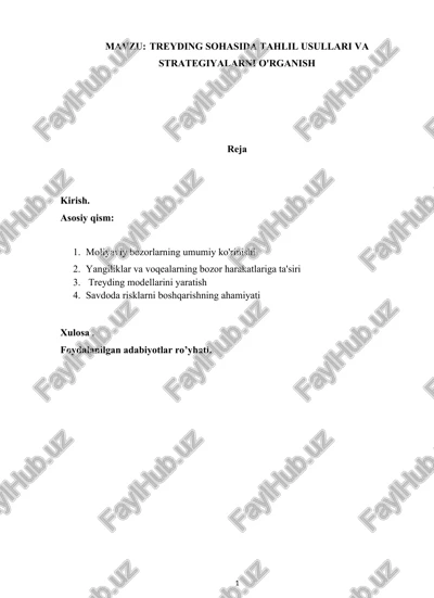 treyding sohasida tahlil usullari va strategiyalarni o'rganish — DOCX