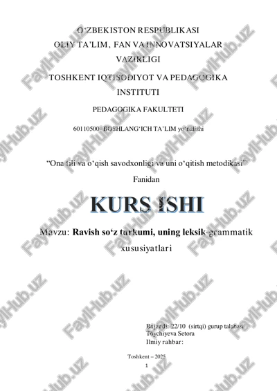 ravish soʻz turkumi, uning leksik-grammatik xususiyatlari — PDF