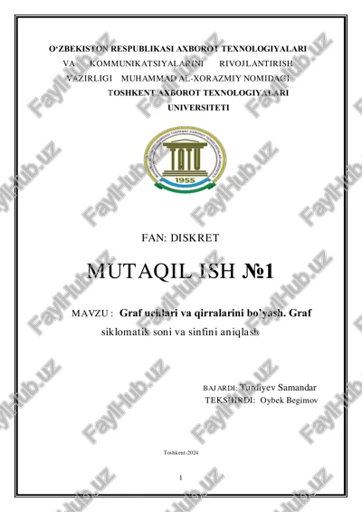 graf uchlari va qirralarini bo’yash. graf siklomatik soni va sinfini aniqlash — PDF