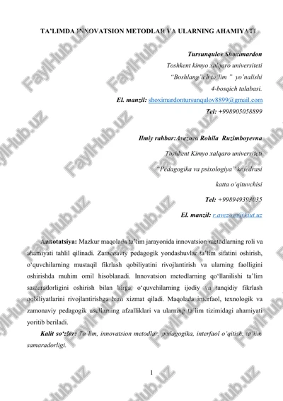 ta’limda innovatsion metodlar va ularning ahamiyati — DOCX