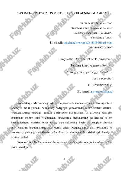 ta’limda innovatsion metodlar va ularning ahamiyati — PDF