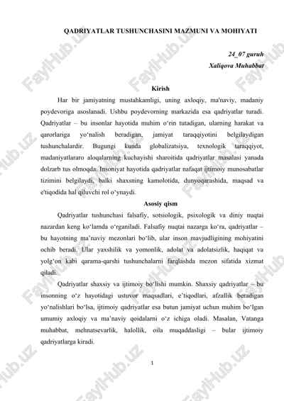 qadriyatlar tushunchasini mazmuni va mohiyati — DOC