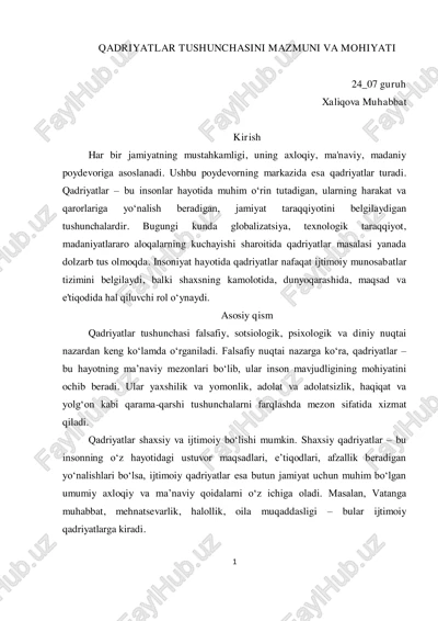 qadriyatlar tushunchasini mazmuni va mohiyati — PDF