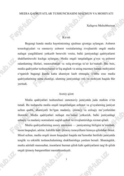 media qadriyatlar tushunchasini mazmun va mohiyati — PDF