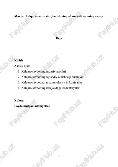 xalqaro savdo rivojlanishi — DOCX
