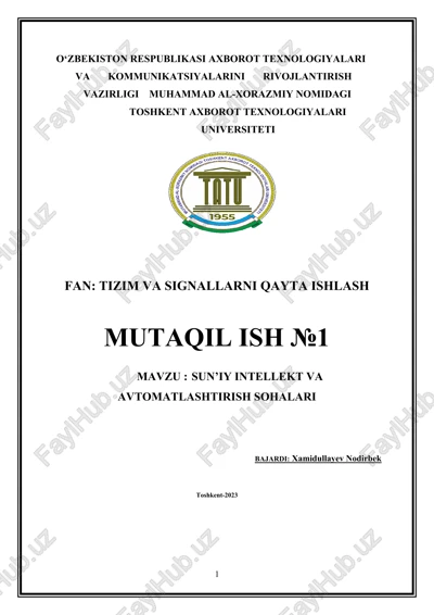 sun’iy intellekt va avtomatlashtirish sohalari — DOCX