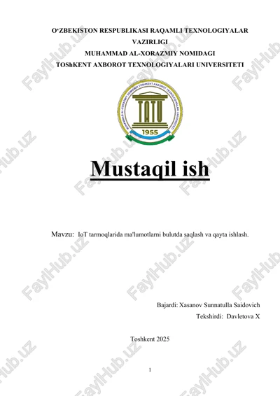 iot tarmoqlarida ma'lumotlarni bulutda saqlash va qayta ishlash — DOCX