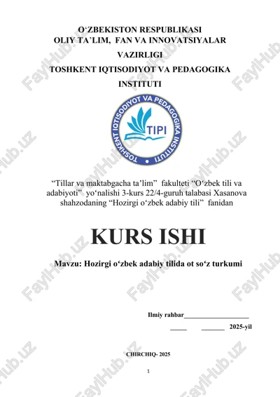 hozirgi o‘zbek adabiy tilida ot so‘z turkumi — DOCX