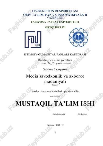 axborot matn ustida ishlash, qiyosiy tahlil — PDF