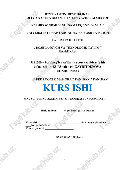 pedagogning nutq texnikasi va nazokati — DOCX