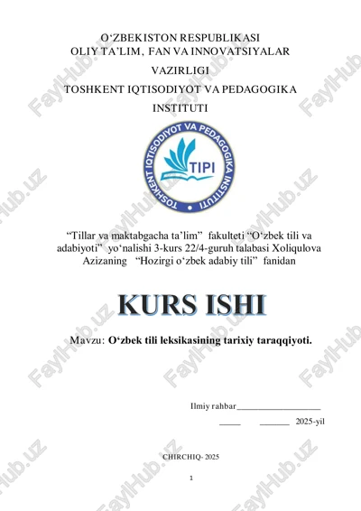 oʻzbek tili leksikasining tarixiy taraqqiyoti — PDF