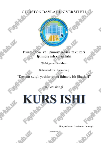 "deviant xulqli yoshlar bilan ijtimoiy ish jihatlari" — PDF