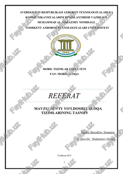 sun'iy yo'ldoshli aloqa tizimlarining tasnifi — DOCX