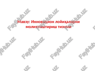 innovatsion loyihalarni moliyalashtirish tizimi — PPTX