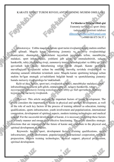 karate sport turini rivojlantirishning muhim omillari — PDF