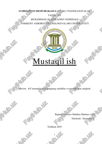 iot tarmoqlarida tarmoqning xatoliklar va nosozliklarni aniqlash — PDF