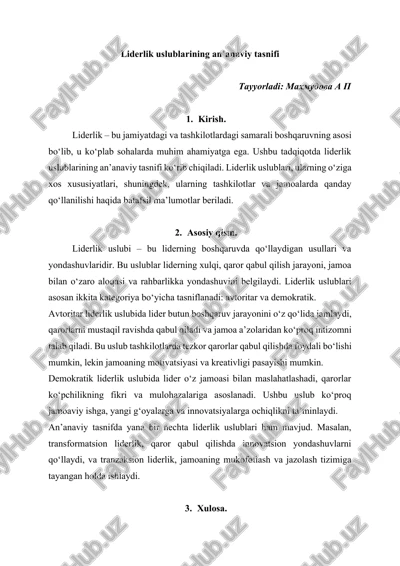 liderlik uslublarining an’anaviy tasnifi — DOCX