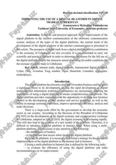 imhroving the use of a digital hlatform in online trade in uzbekistan — DOCX