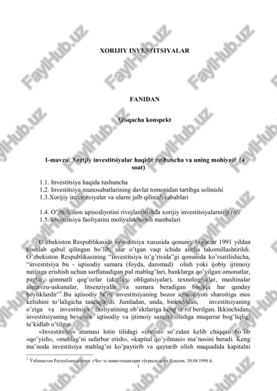 xorijiy investitsiyalar — PDF
