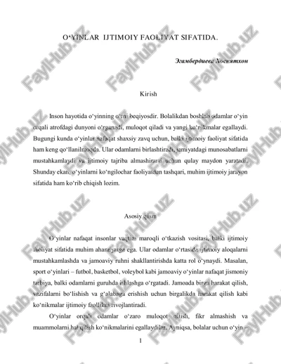 o‘yinlar ijtimoiy faoliyat sifatida — PDF