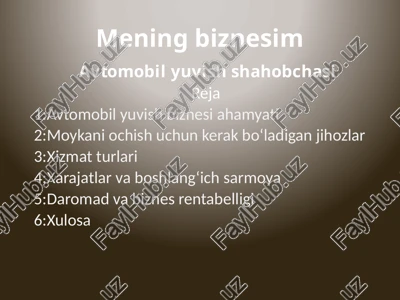 avtomobilyuvish shahobchasi — PPTX