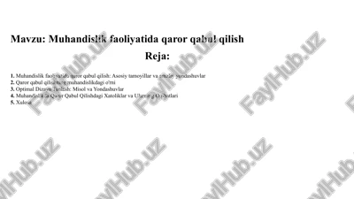 muhandislik faoliyatida qaror qabul qilish — PPTX