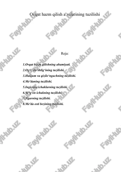 ovqat hazm qilish a'zolarining tuzilishi — DOC