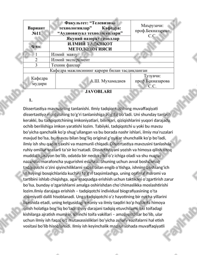 dissertatsiya mavzusining tanlanishi — DOCX