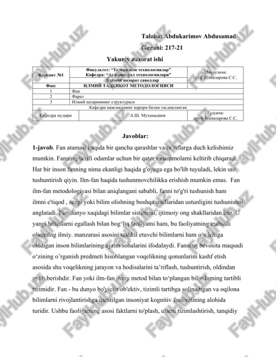 ilmiy tadqiqot metodologiyasi — DOCX