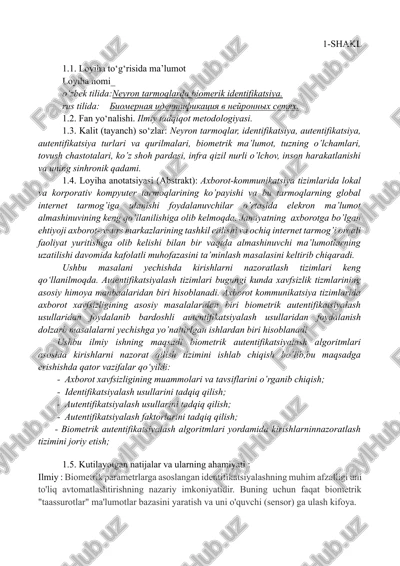 neyron tarmoqlarda biomerik identifikatsiya — DOCX