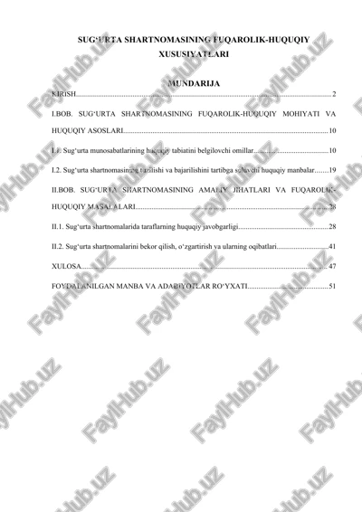 sug‘urta shartnomasining fuqarolik-huquqiy xususiyatlari — DOC