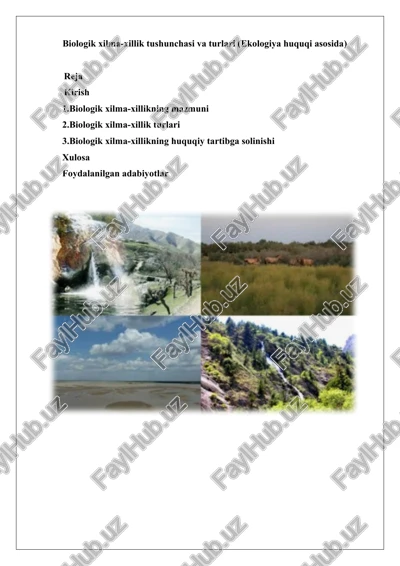 biologik xilma-xillik tushunchasi va turlari (ekologiya huquqi asosida) — DOCX