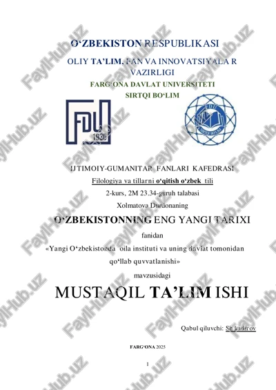 yangi o‘zbekistonda oila instituti va uning davlat tomonidan qo‘llab quvvatlanishi — PDF