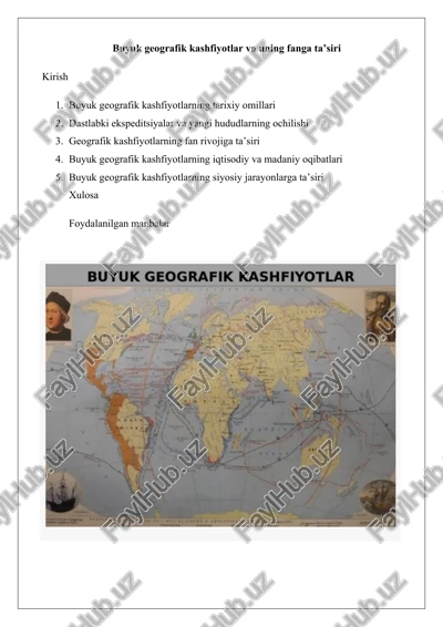 buyuk geografik kashfiyotlar va uning fanga ta’siri — DOCX