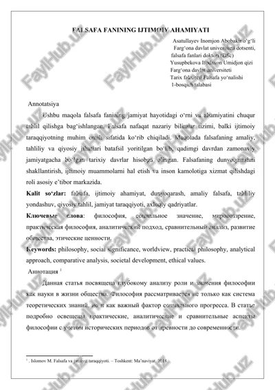 falsafa fanining ijtimoiy ahamiyati — DOCX