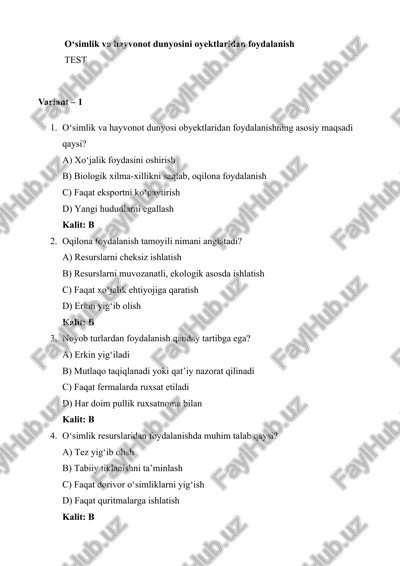 o‘simlik va hayvonot dunyosini oyektlaridan foydalanish — DOCX