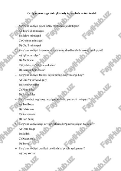 glossariy tayyorlash va test tuzish — DOCX