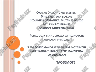 pedagogiktexnologiyavapedagogikmahoratfanidan“pedagogikmahoratvauningo’qituvchifaoliyatidatutgano’rni” — PPTX