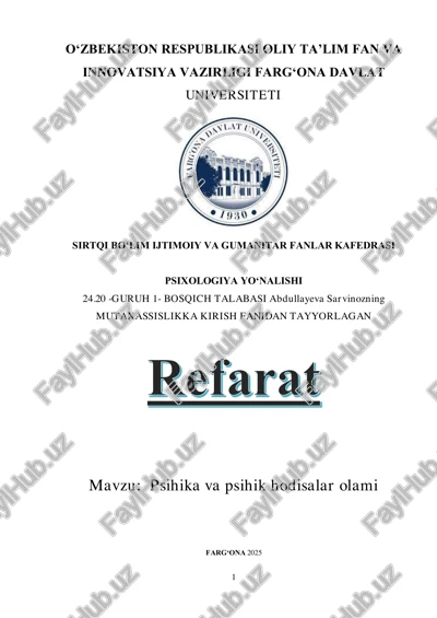 psihika va psihik hodisalar olami — PDF