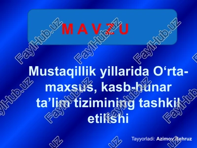o‘rta-maxsus, kasb-hunar ta’lim tizimining tashkil etilishi — PPTX