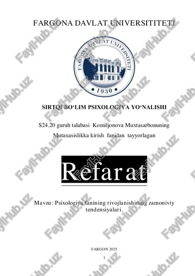 psixologiya fanining rivojlanishining zamoniviy tendensiyalari — PDF