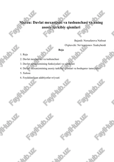 davlat mexanizmi va tushunchasi va uning asosiy tarkibiy qismlari — DOCX