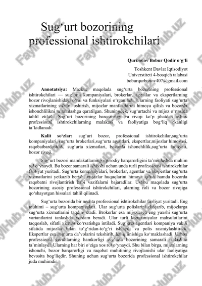 sugʻurt bozorining professional ishtirokchilari — DOCX