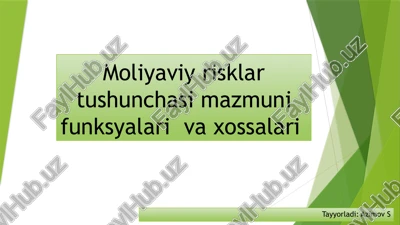 moliyaviy risklar tushunchasi mazmuni funksyalari va xossalari — PPTX