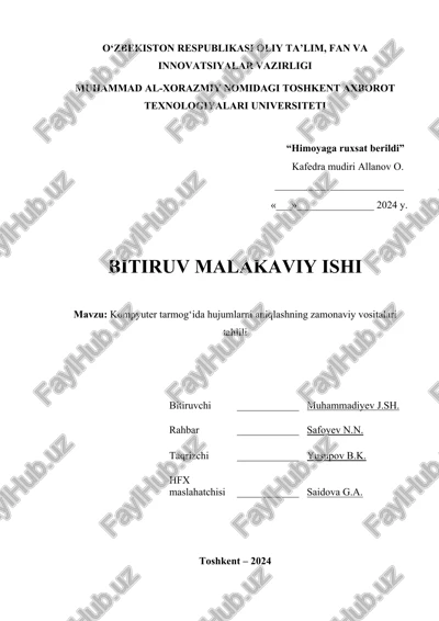 kompyuter tarmog‘ida hujumlarni aniqlashning zamonaviy vositalari tahlili — DOCX