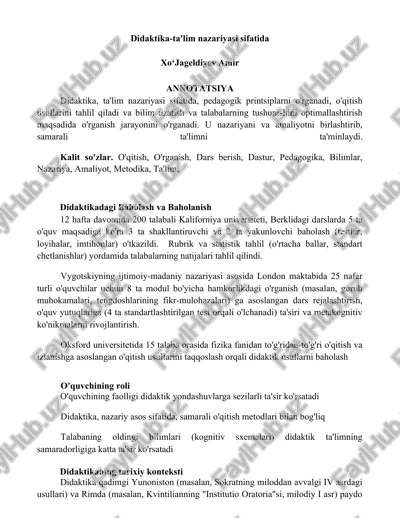 didaktika-ta'lim nazariyasi sifatida — DOCX